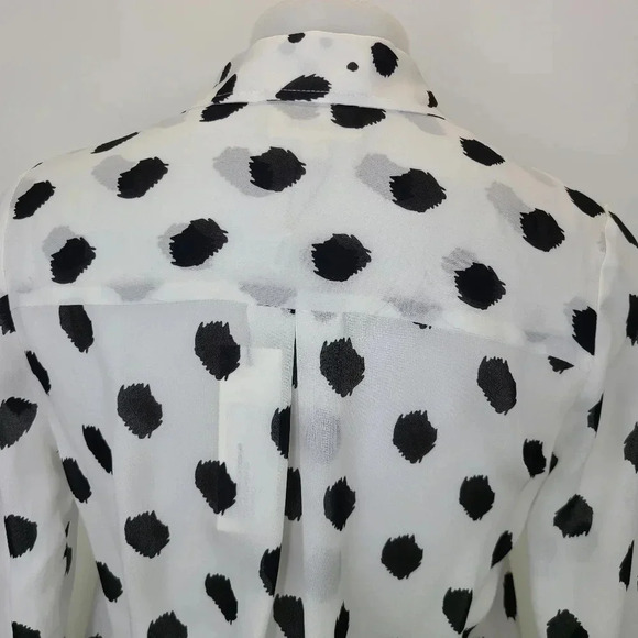 L'Agence Nina 100% Silk Black White Ivory Polka Dot Semi Sheer Blouse Top XS - Picture 6 of 12